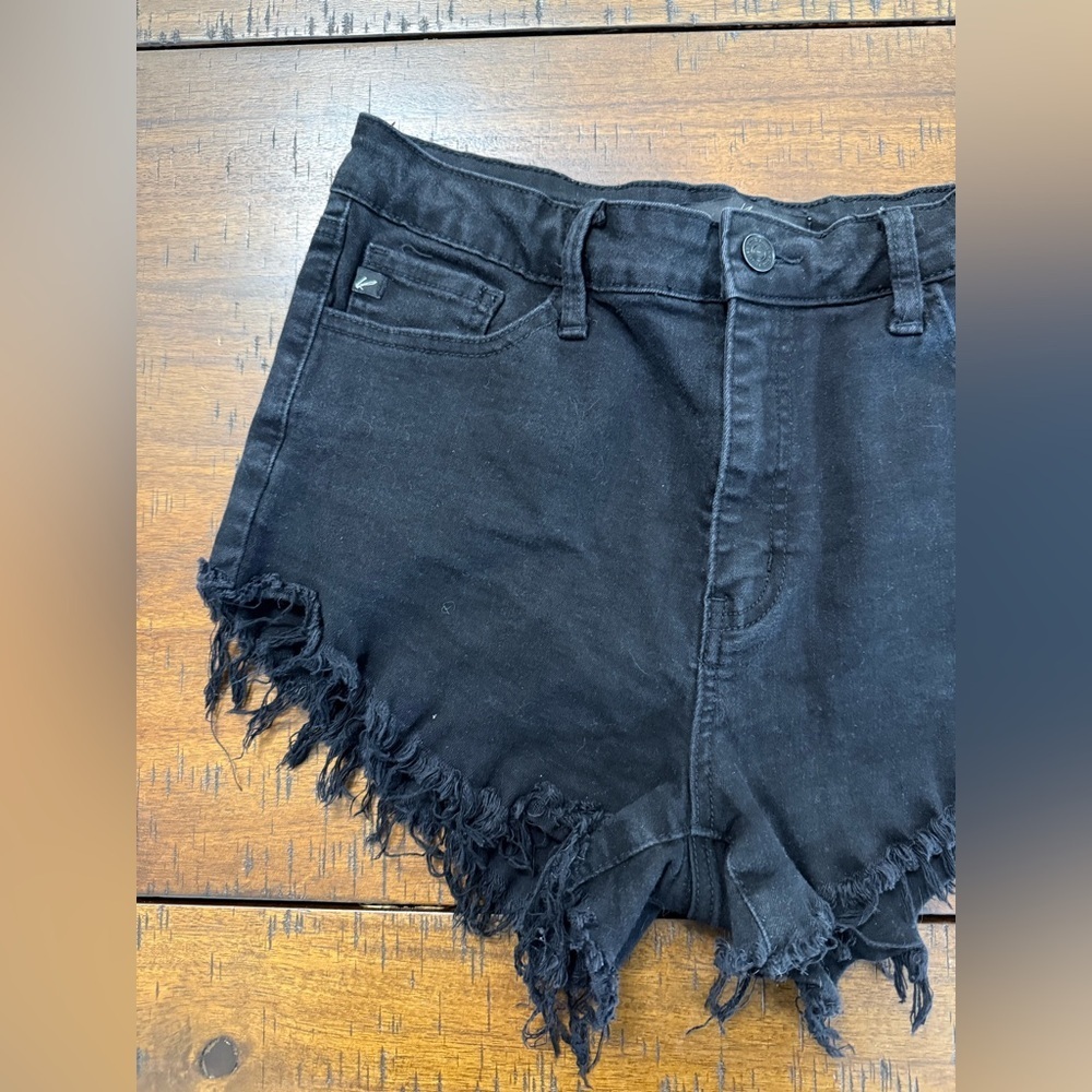 KanCan Women's Black Frayed Denim Shorts - Picture 3 of 8